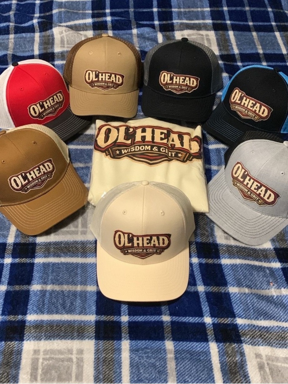 Head Ol'Head Logo Trucker Hat in Beige, Tan, Black, Red, Gray, Blue